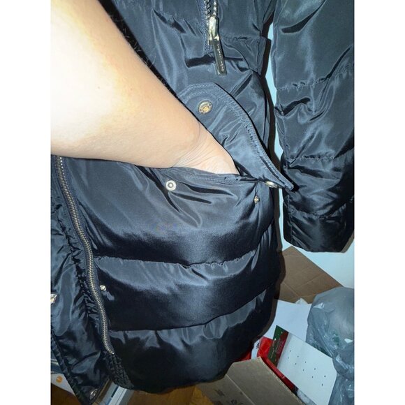 Michael Kors Puffer Coat Hooded Faux Fur Trim Down Black Size Large - Picture 10 of 16